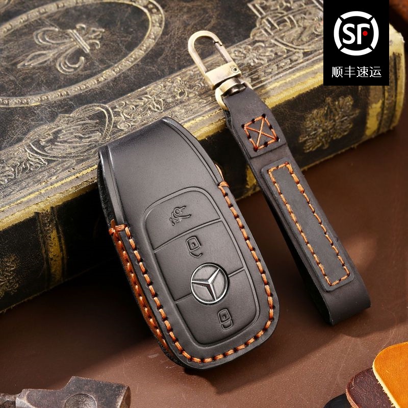 Casing Kunci Mobil Mercedes BENZ W212 W213 E300 C-Class E-Class W204 W205 Bahan Kulit Asli