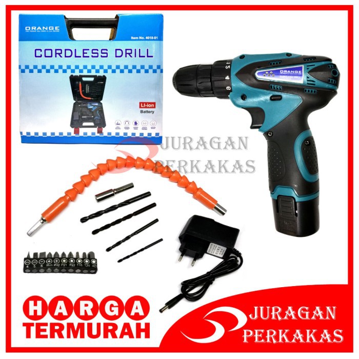 TERMURAH ORANGE 12V MESIN BOR CAS 10 MM CORDLESS 1 BATERAI BUKAN FISCH