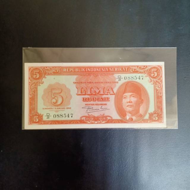 uang kuno ris 5 rupiah tahun 1950