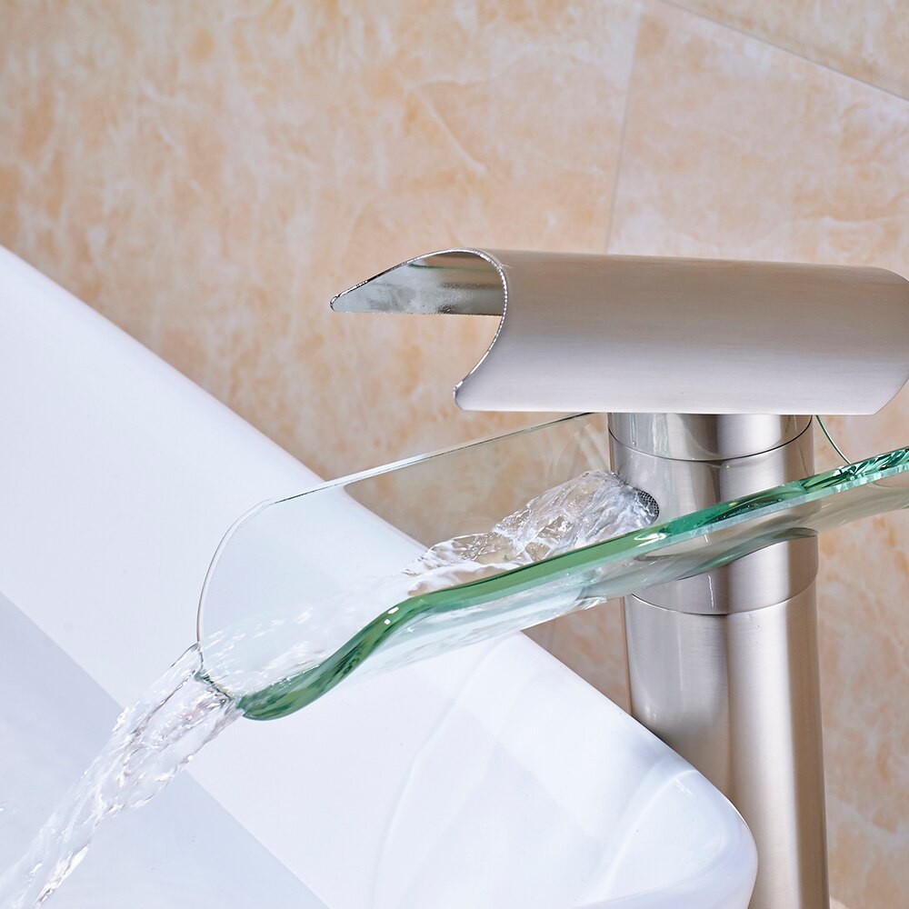 Chrome Bath Basin Brass Faucet Basin Sink Faucet Waterfall Spout Glass Bathroom Crane Coldhot Shopee Indonesia