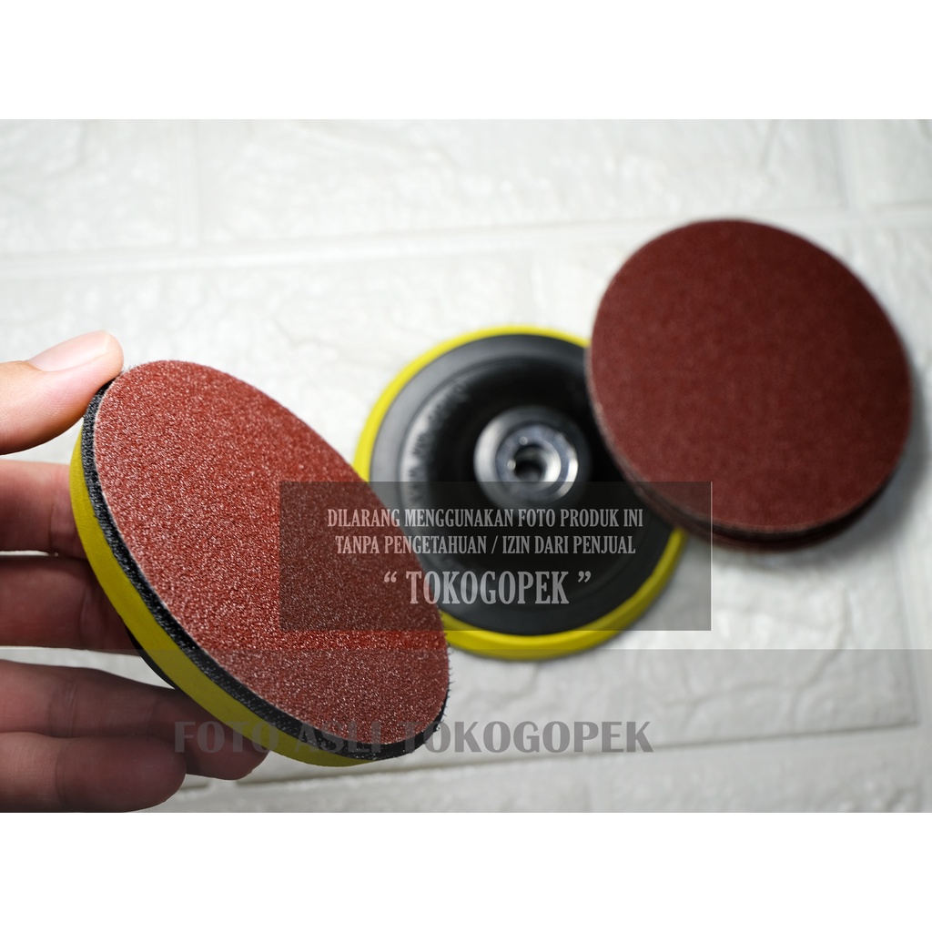 PAKET 15PCS - TATAKAN AMPLAS 4&quot; + AMPLAS VELCRO 4&quot; + BAUT KONEKTOR M10