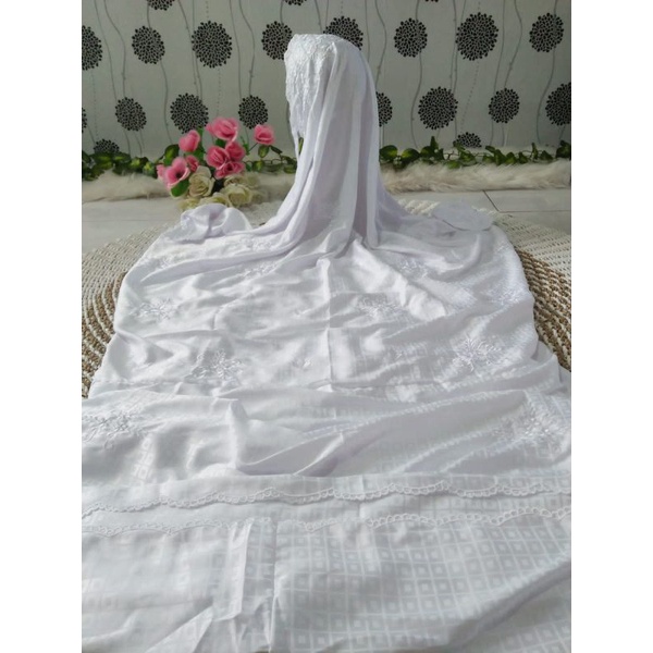 Mukena Putih  Polos Terusan / Lajuran Dewasa Bordir Jumbo
