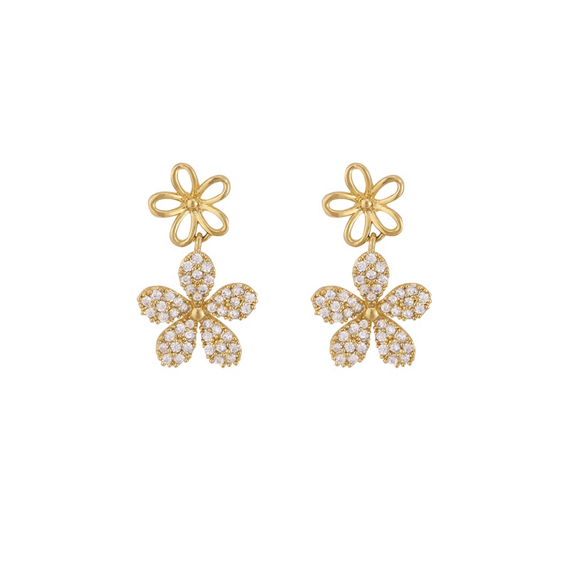 Anting Bunga Sparkle diamond double lady Korea