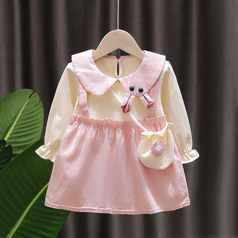 Cherry COD Dress Tunik Anak Import + Pouch / Dress Anak Cewek Lengan Panjang/ Gaun Anak / Baju Anak Perempuan D28