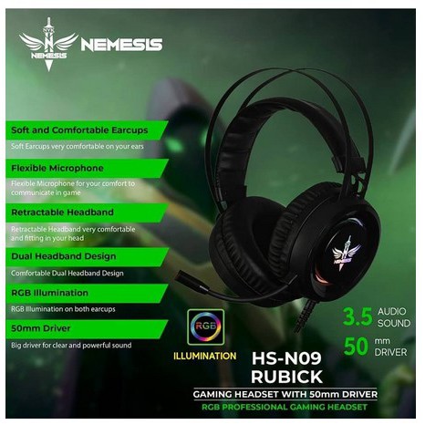 Headset Gaming NYK HSN-09 RUBICK HSN 09  + Audio Splitter