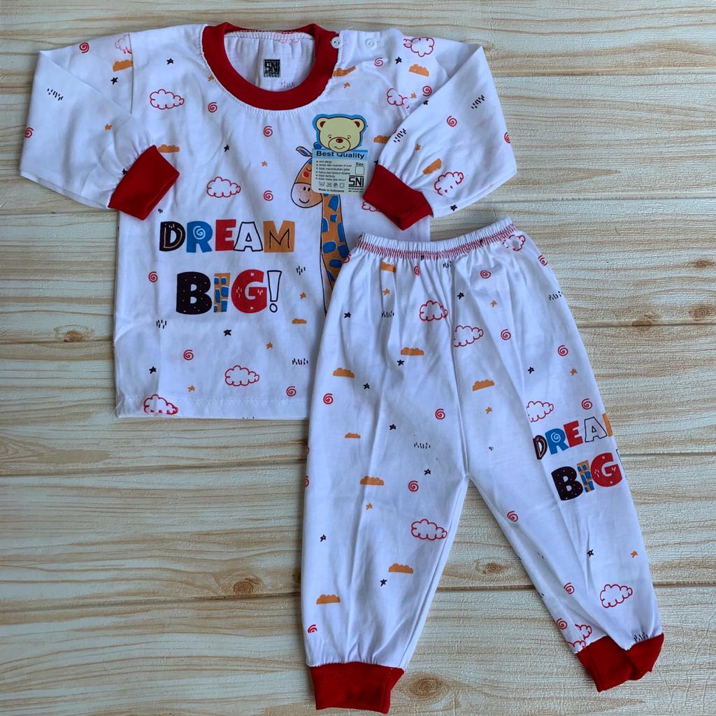 Setelan Piyama Bayi Baju Bayi Kaos Oblong Kancing Bahu Lengan Panjang Anak usia 3-12 Bulan Almeera Baby and Kids