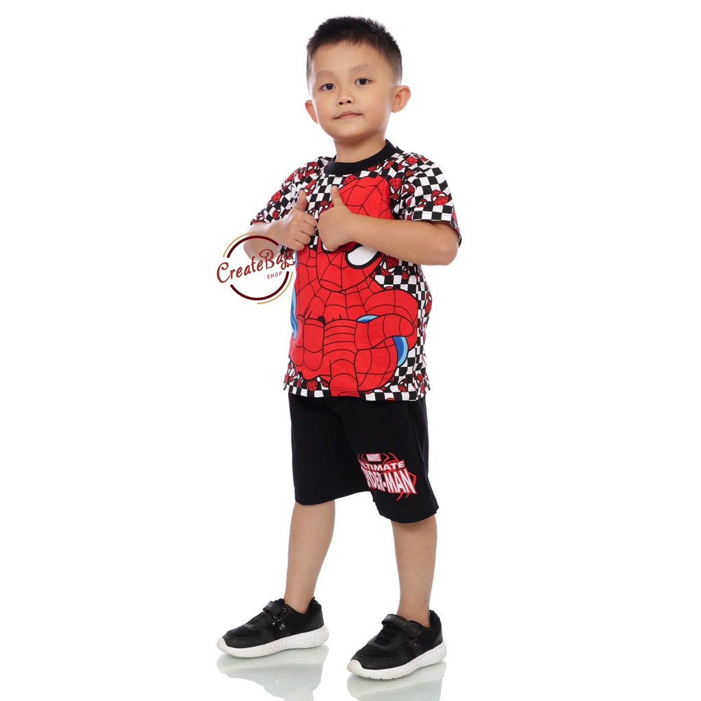 Setelan Anak Laki-Laki 1-9 Thn Spidermen Merah Baju Anak Laki-Laki Lengan Pendek