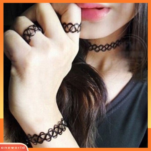 Set Perhiasan Kalung Choker Gelang Cincin Tato Model Stretch Untuk Hadiah Wanita