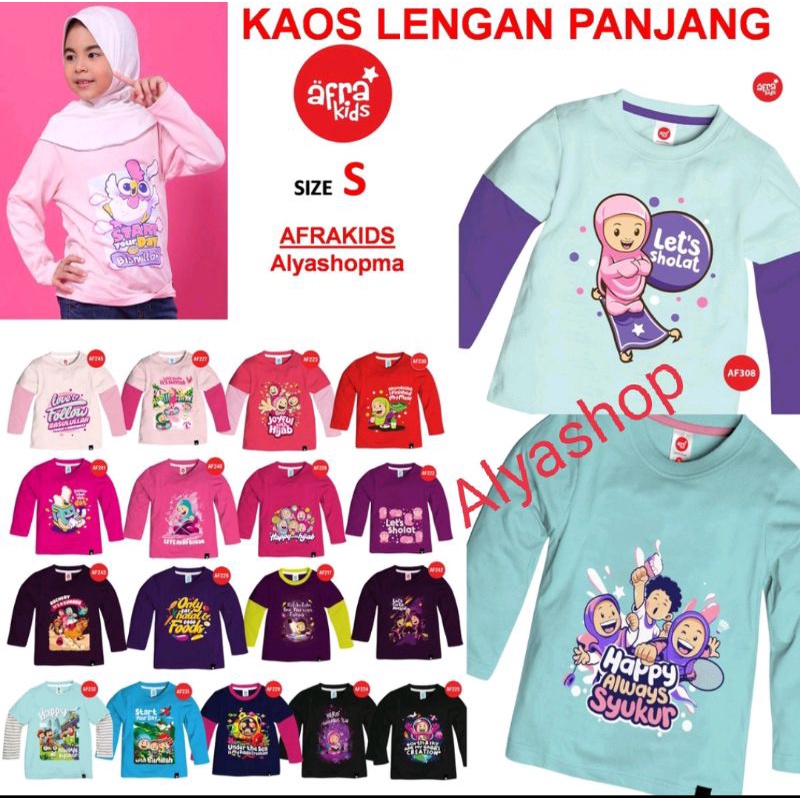 PROMO Kaos Afrakids Lengan Panjang - Kaos Anak Muslim SIZE S (untuk size M, L, XL &amp; XXL ada di etalase yang berbeda)