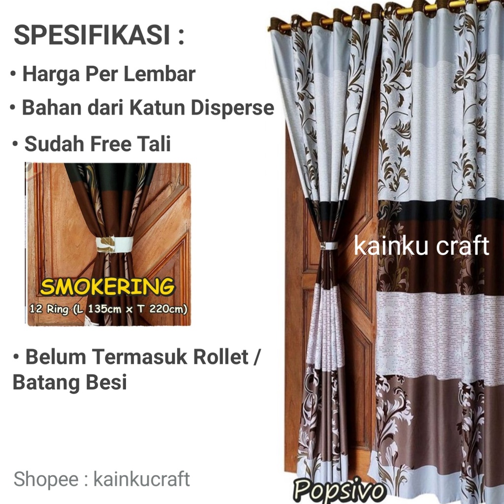 Gorden Jendela dan Pintu Model Smokering 12 Lubang Murah Motif Sanur Elisabeth Sultan