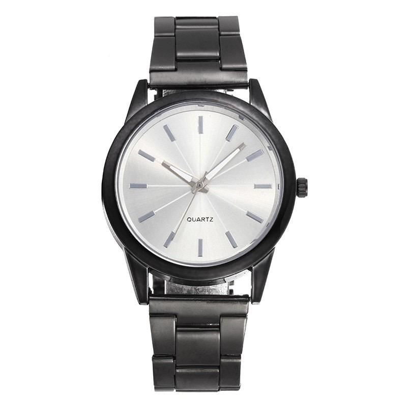 Jam Tangan Wanita Analog Quartz Casual Fashion Strap Rantai Stainless Steel Import Couple Pria JF086-HITAM PLAT PUTIH
