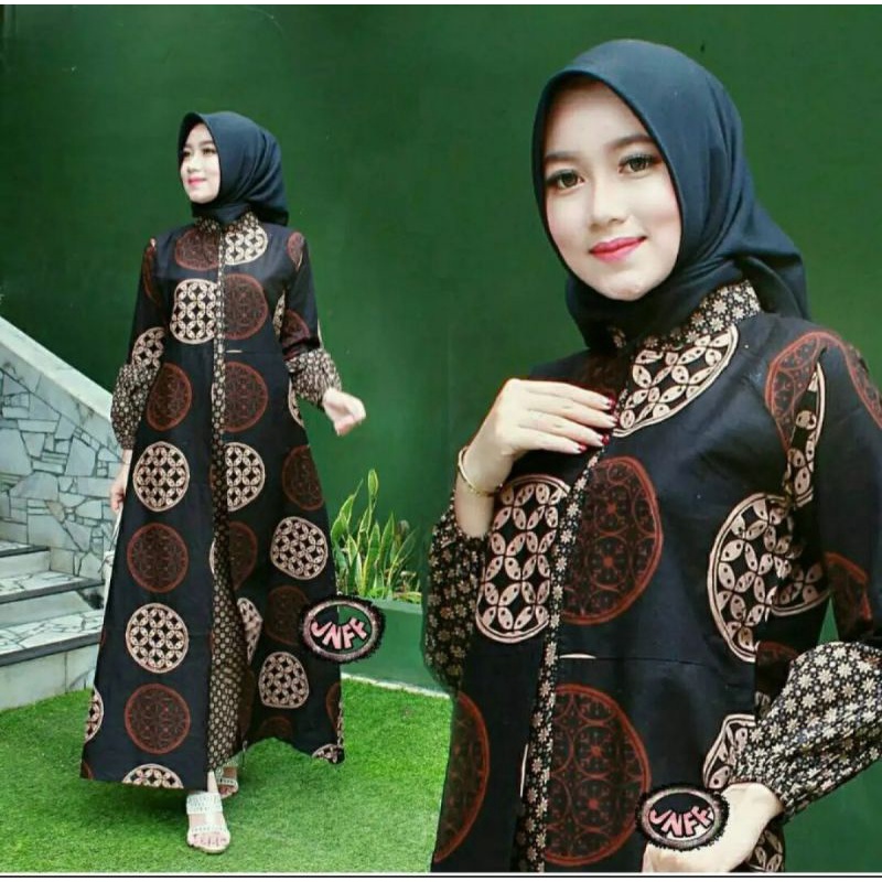 (BISA COD) Gamis Batik Terbaru Motif Kombinasi Modern Premium Dress - Gamis Kombinasi Bahan Katun As