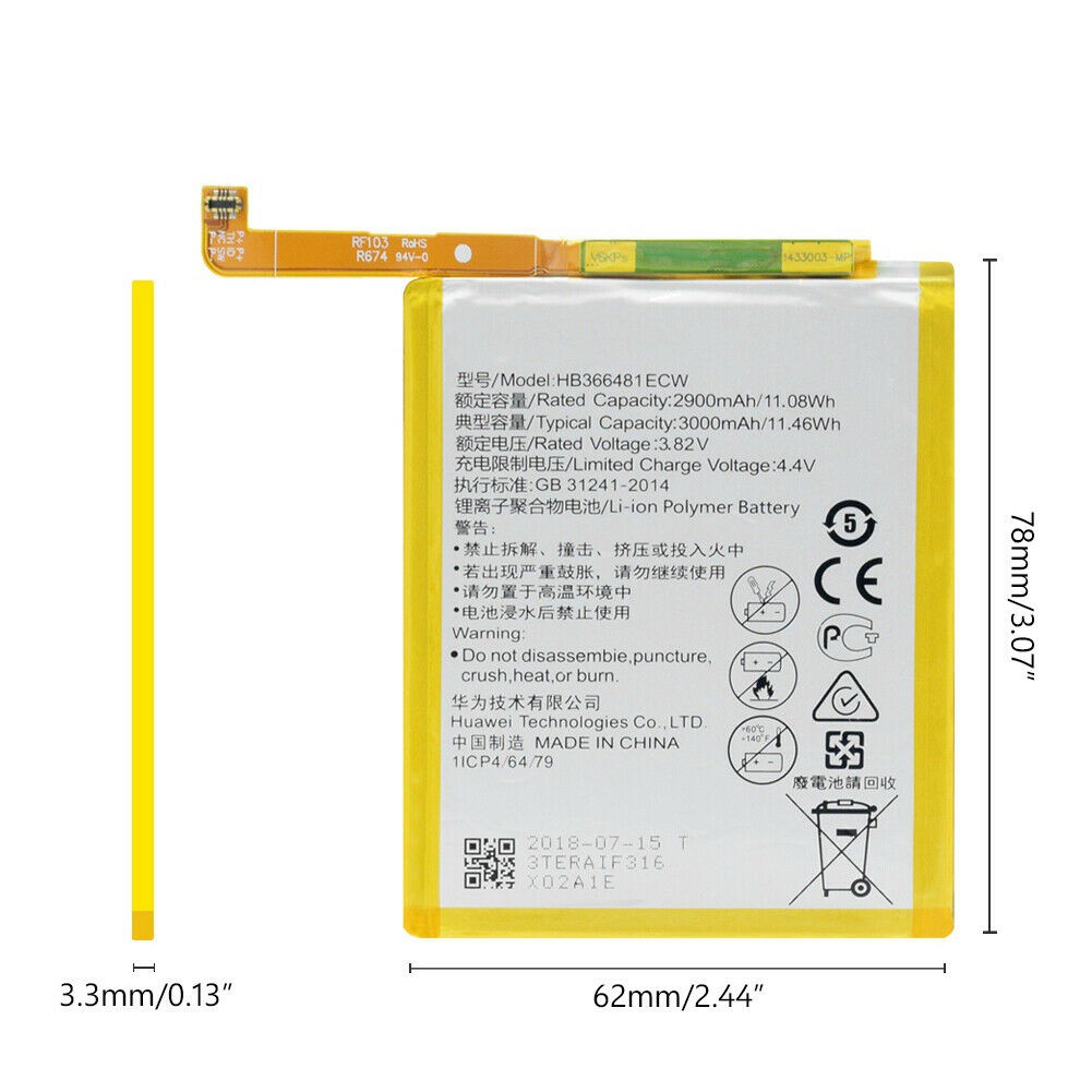 Baterai Handphone HB366481ECW for Huawei P9 P10 Honor 8 Nova 2 Lite Batre Batrai Battery HP