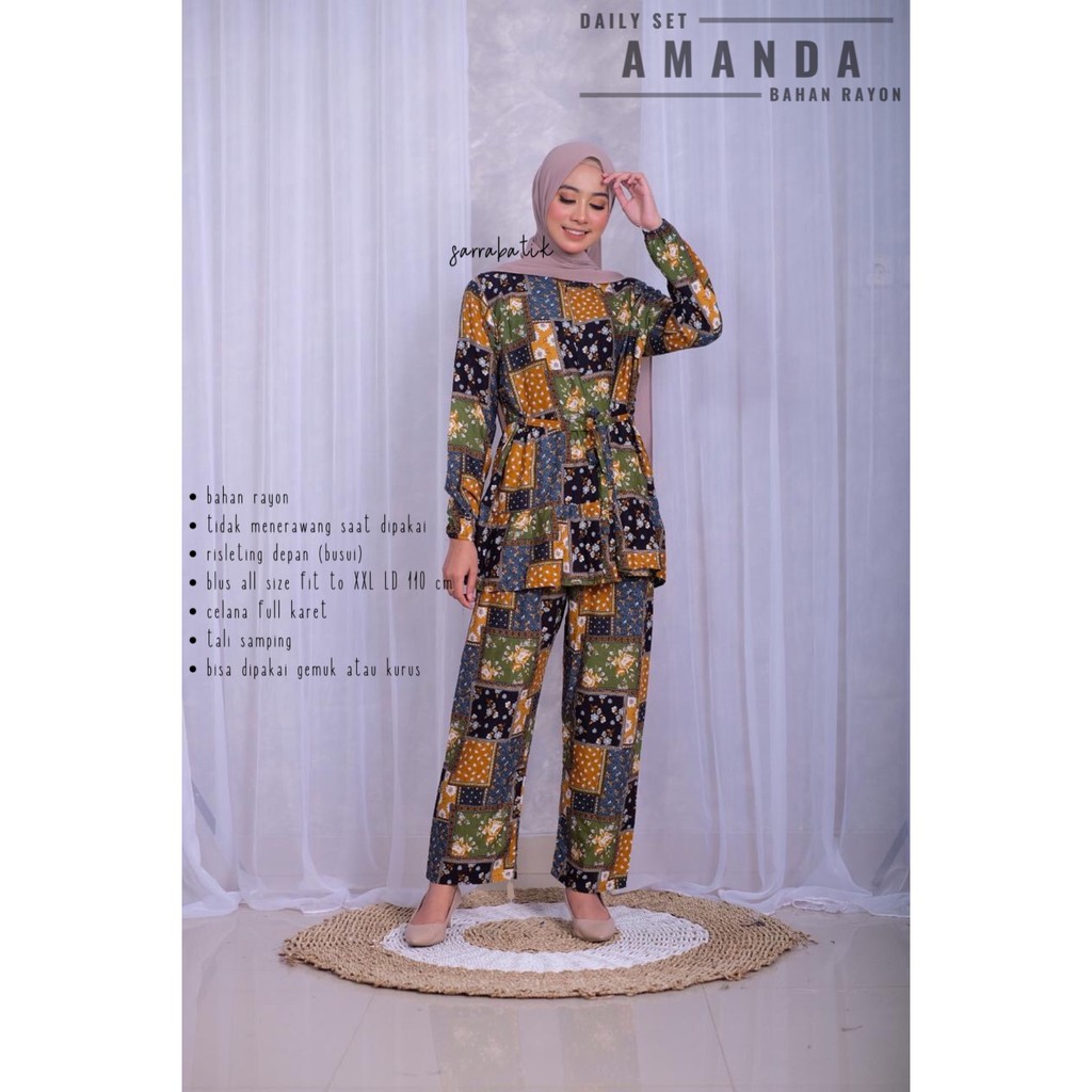 Daily Set Amanda Setelan Rayon Batik Home Set Setelan Jumbo Muslim Casual Pesta Kantoran