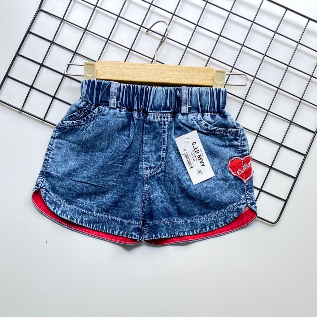 HOTPANT LOVE SNOW 1-3 Tahun Celana Jeans Pendek Anak Perempuan