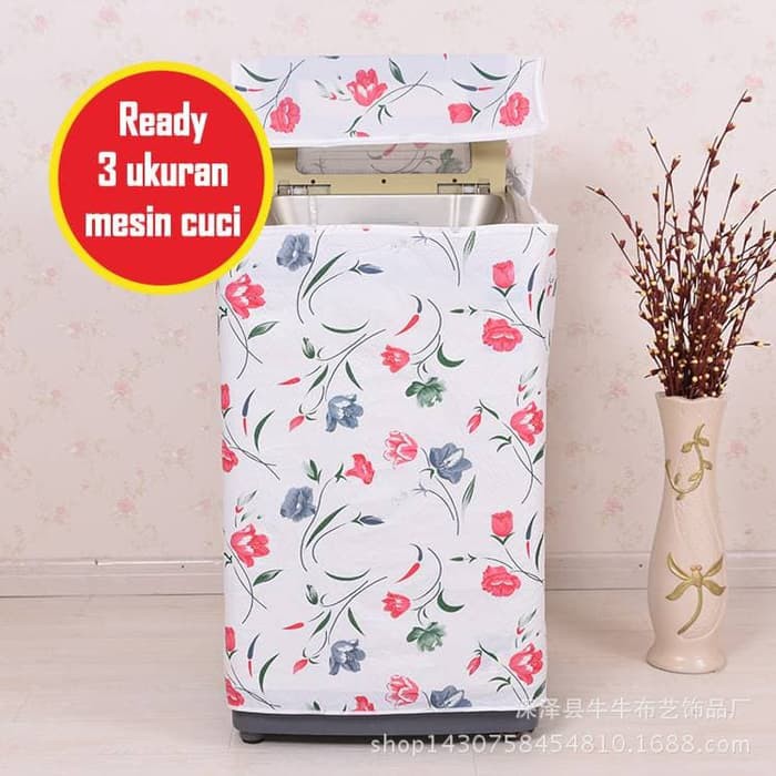 Alfaindo WMC007 - Bunga Biru Merah Cover Mesin Cuci /Washing Machine Cover