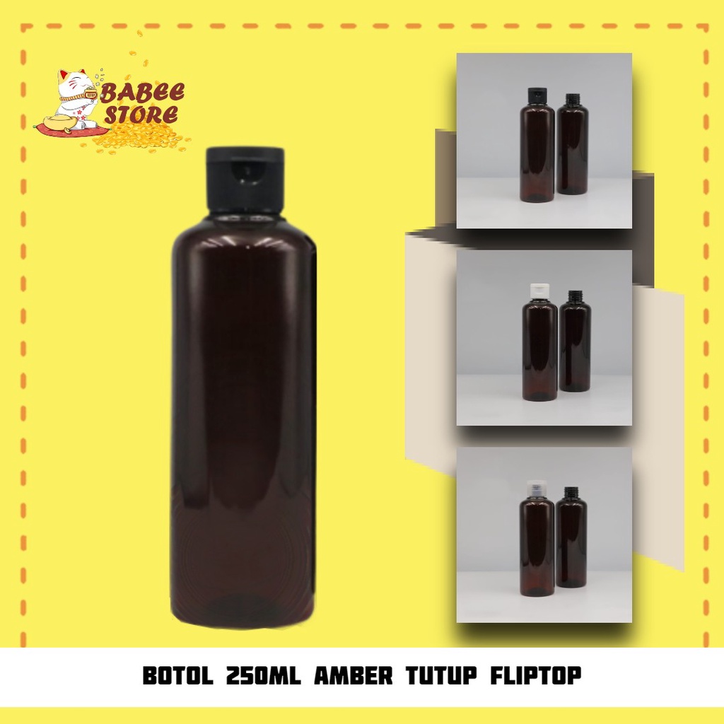 BABEE - BOTOL AMBER 250ML FLIPTOP / BOTOL FLIPTOP 250ML AMBER COKLAT/ BOTOL 250 ML WADAH ISI ULANG