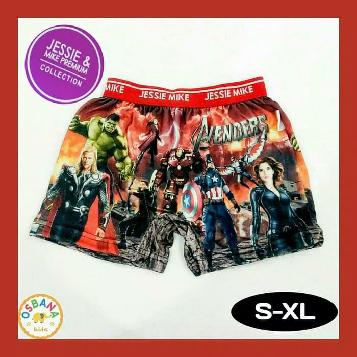 Celana Boxer Anak Premium | Avengers Merah | Jessie Mike (S-XL)