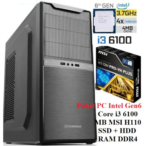 PC Intel Gen-6 Core i3 6100 MB MSI SSD RAMddr4