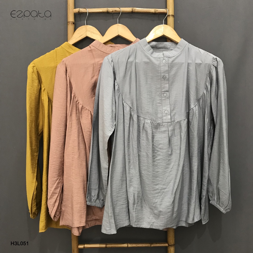 Ezpata Atasan Blouse Hem Kerja Kuliah Wanita Bahan Katun Crinkle Lengan Serut Wudhu Friendly Korean Style