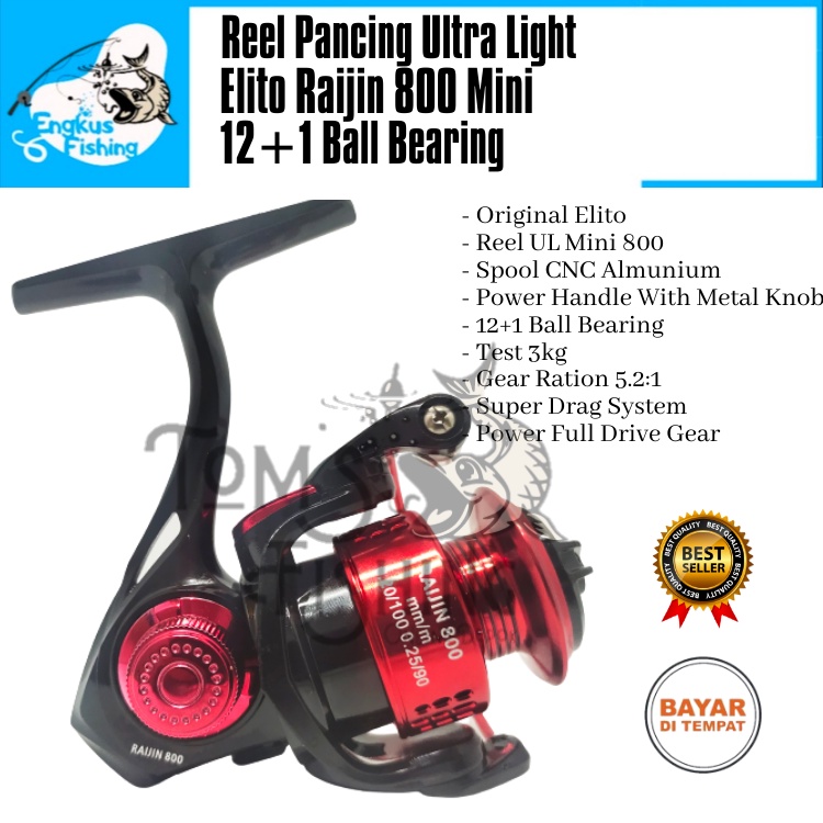 Reel Pancing UL Mini Elito Raijin / Uzume 800 (12+1 Bearing) 3kg Power Handle Ultra Light - engkus Fishing