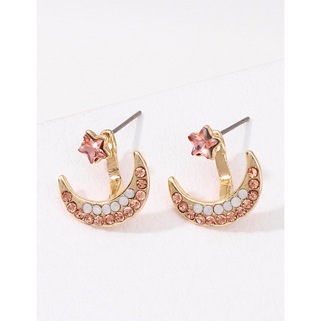 LRC Anting Tusuk Fashion Gold After Hanging Stars: Moon And Color Diamond Stud Earrings F40710