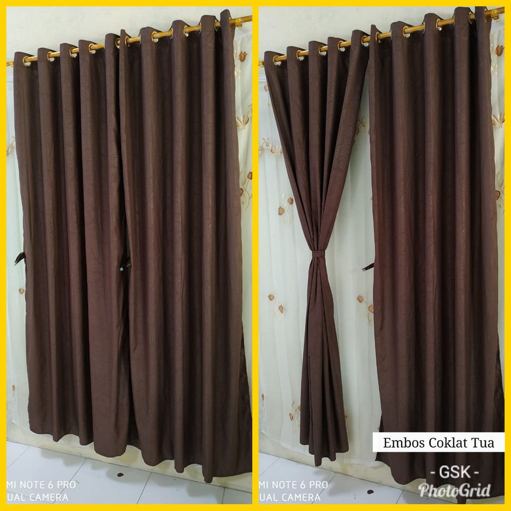 Gorden Homemade Ring / Tirai Jendela Harga Grosir Motif Embos Coklat Tua