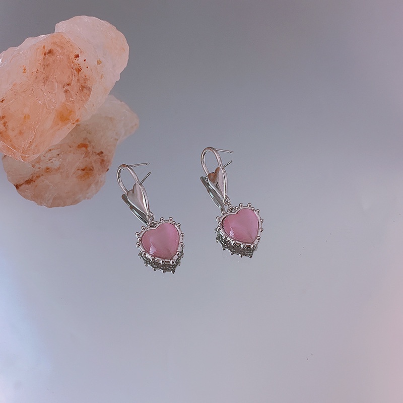 Anting Bentuk Hati Opal Warna Pink Untuk Aksesoris