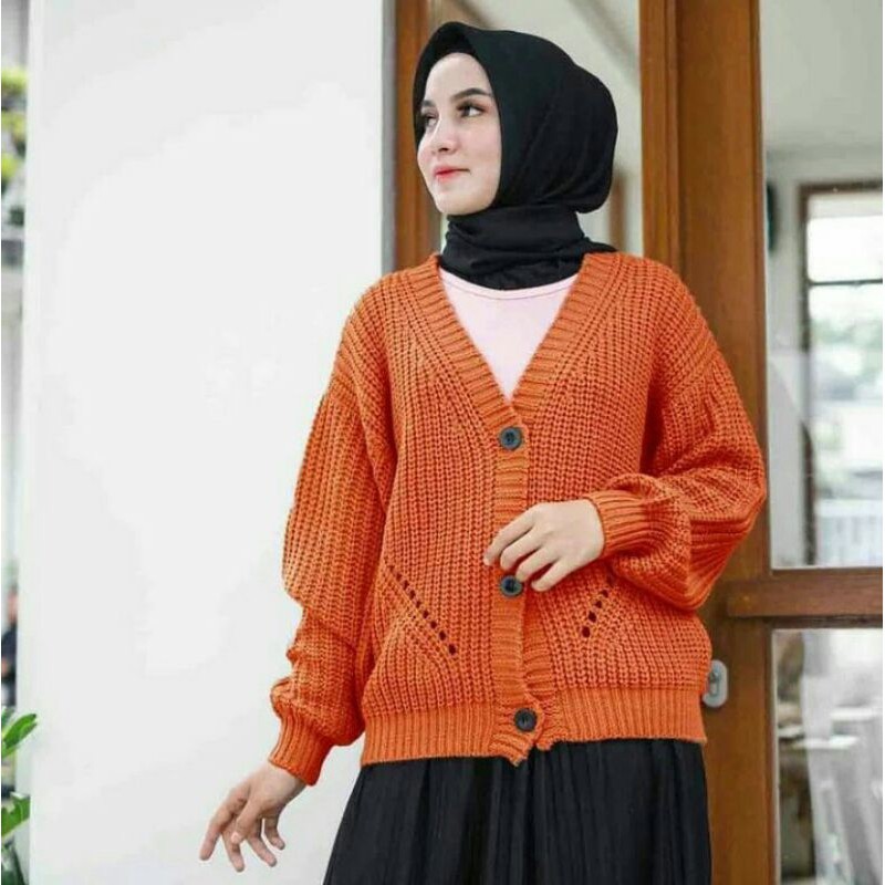 Cardigan Rajut Motif DHIYA | type 3 Get | Rajut TEBAL Premium | Pakaian Rajut Atasan Wanita-coral