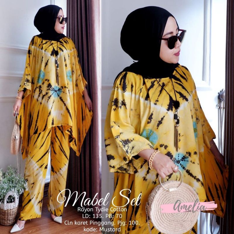 Mabel One Set Jumbo Rayon Tie Dye  Batik Premium Waka Waka Setelan Wanita Celana Panjang Set Bigsize LD 135 cm