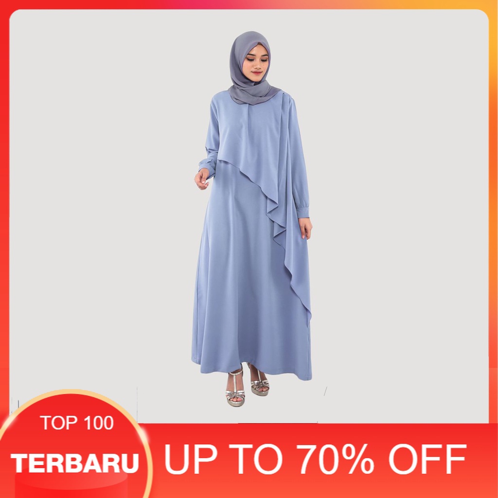 Baju Muslim Wanita Branded GAMIS LONG DRESS ZAHRA WARNA ABU