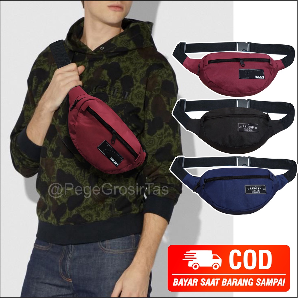 P8816 - Tas Selempang Pria Waistbag Bisa Untuk Tas Pinggang Model Oval Polos