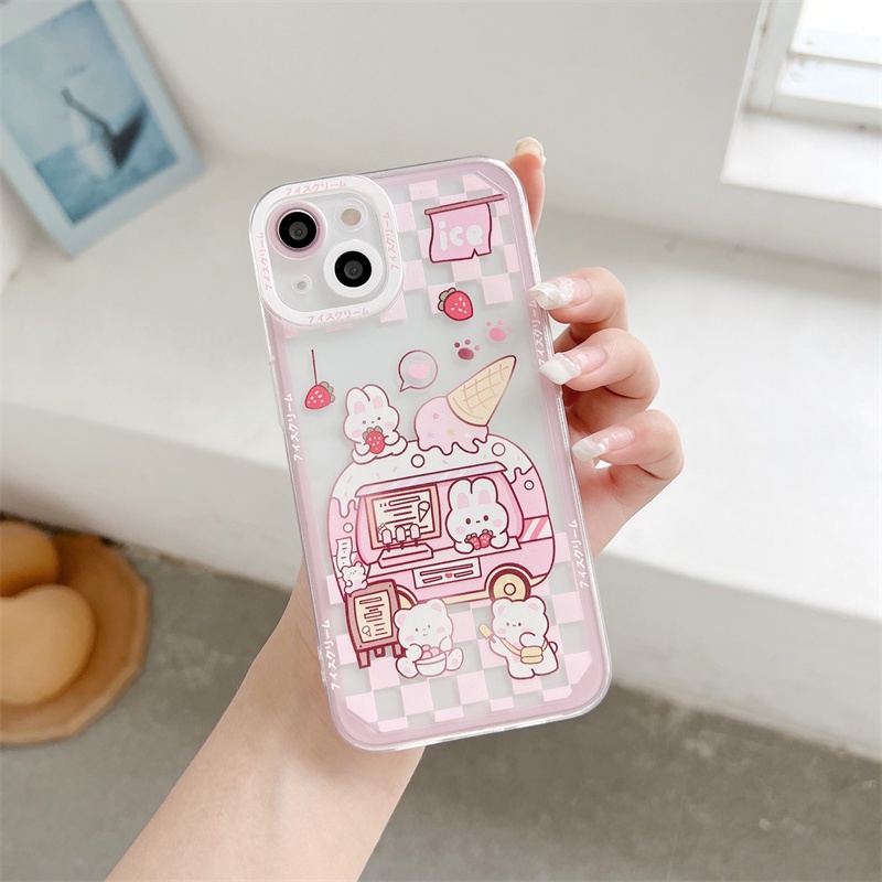 In srabbit Soft Case Silikon Transparan Motif Es Krim Untuk Iphone 13 12 11 Pro X XS Max XR 7 8 Plus SE