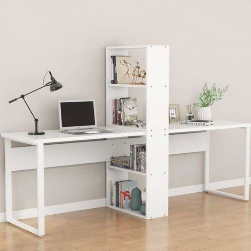 Meja kerja rak buku gandeng double twindesk Multipleks kombinasi besi hollow galvanis