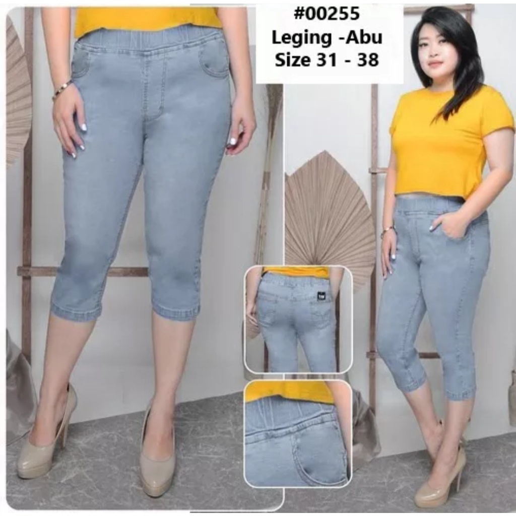 Jegging 7/8 Wanita Dewasa Legging Jeans Pinggang Full Karet Kekinian