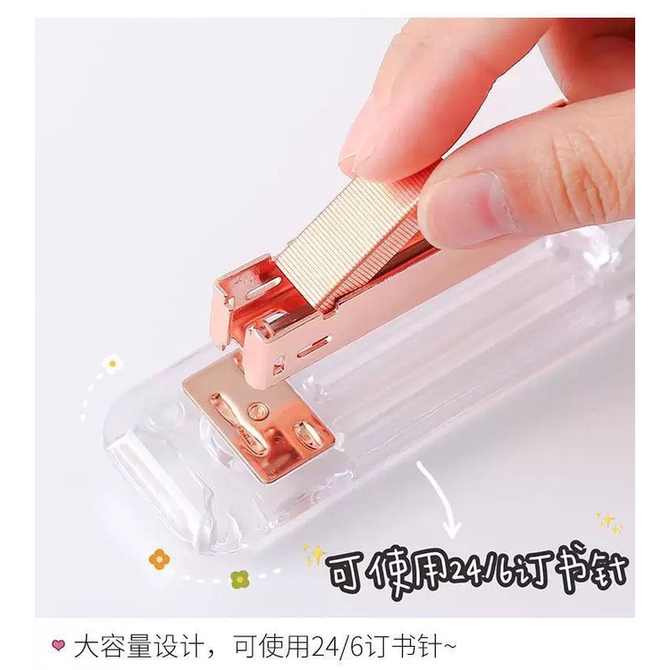 [littlecrab] Hekter Transparan Ins Lucu Berkualitas Hekter Staples Besar Clear Unik Pink Stationary Kit DIY Stapler Dekorasi Buku Jurnal Be