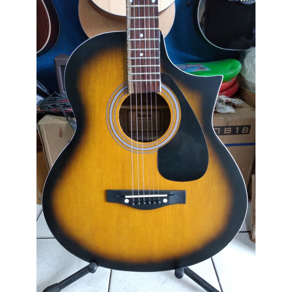 Gitar Akustik Jumbo Merk Ibanez Warna Sunburst Cutaway Sunaky Trusrod Senar String Jakarta Murah