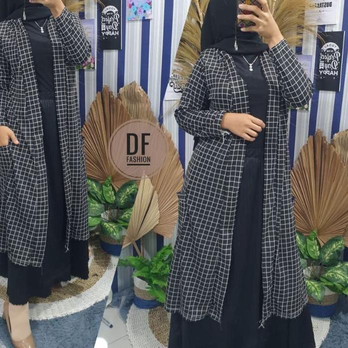 Baru Outer Long Tunik  Wanita Motif kotak-Kotak 