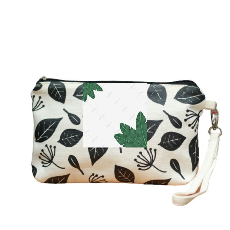 Murah Dompet Pouch Wanita Kanvas Botanical Pattern - Putih Keren