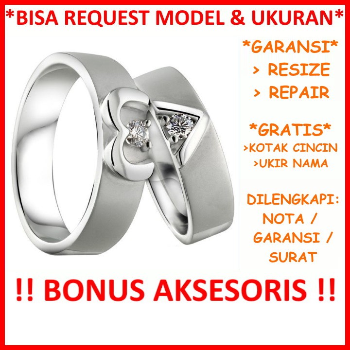 Garansi Asli Bisa Pesan Model Cincin Couple Tunangan Nikah Kawin Emas Putih Perak Ukir Nama Id80