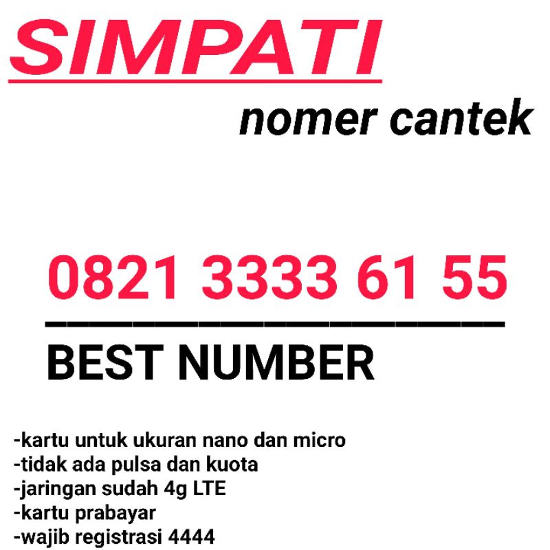 KARTU PERDANA NOMOR CANTIK SIMPATI TELKOMSEL 4G 3333 61 55