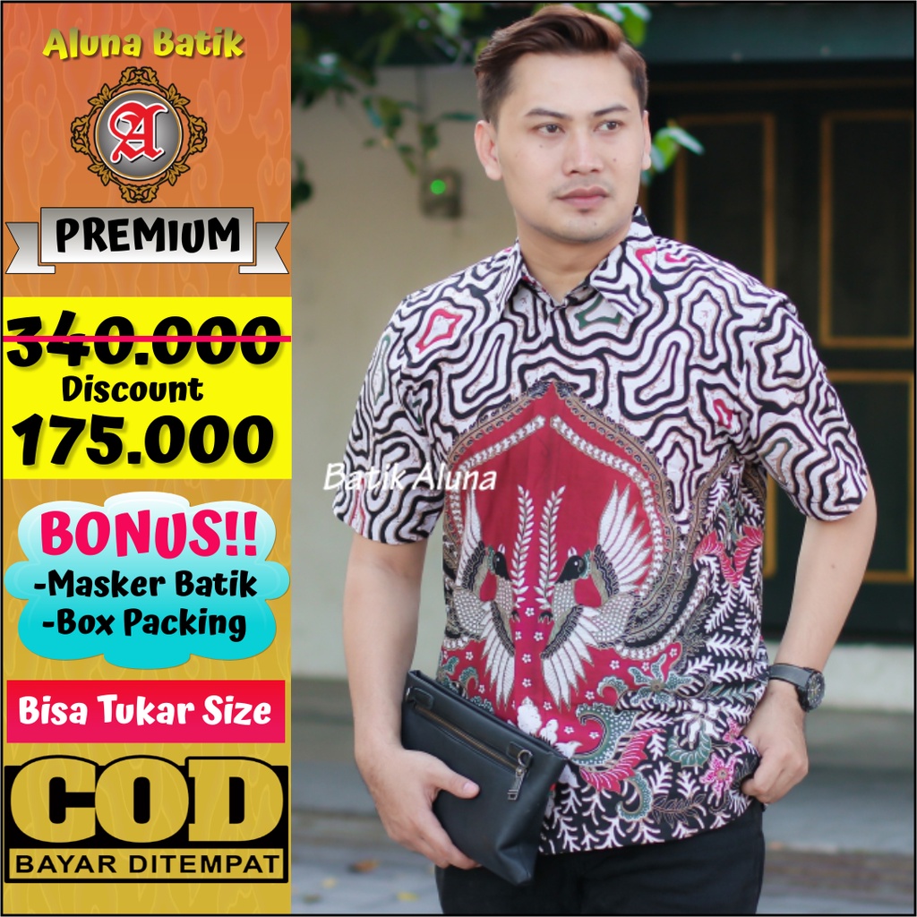 Batik Cowok Modern Lengan Pendek Pria Kemeja Busana Batik Premium Produksi Batik Aluna PD 014