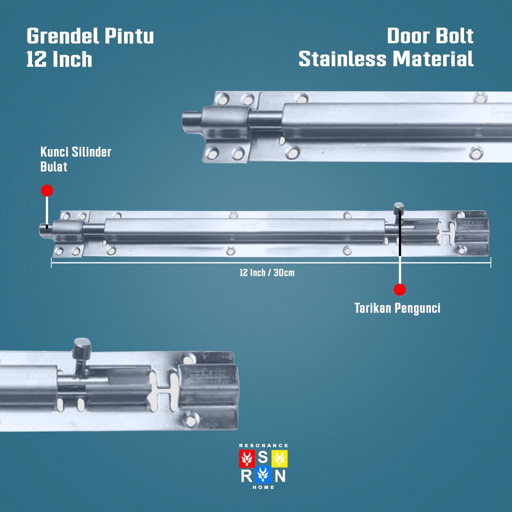 Grendel Slot Pintu Jendela 12 Inch / 30 cm / Kunci Slot Resonance Home