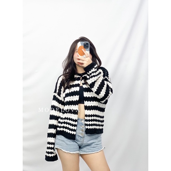 MDLV - Cardi Popcorn Rajut Cardigan Salur Cardigan Zigzag Rajut Good Quality