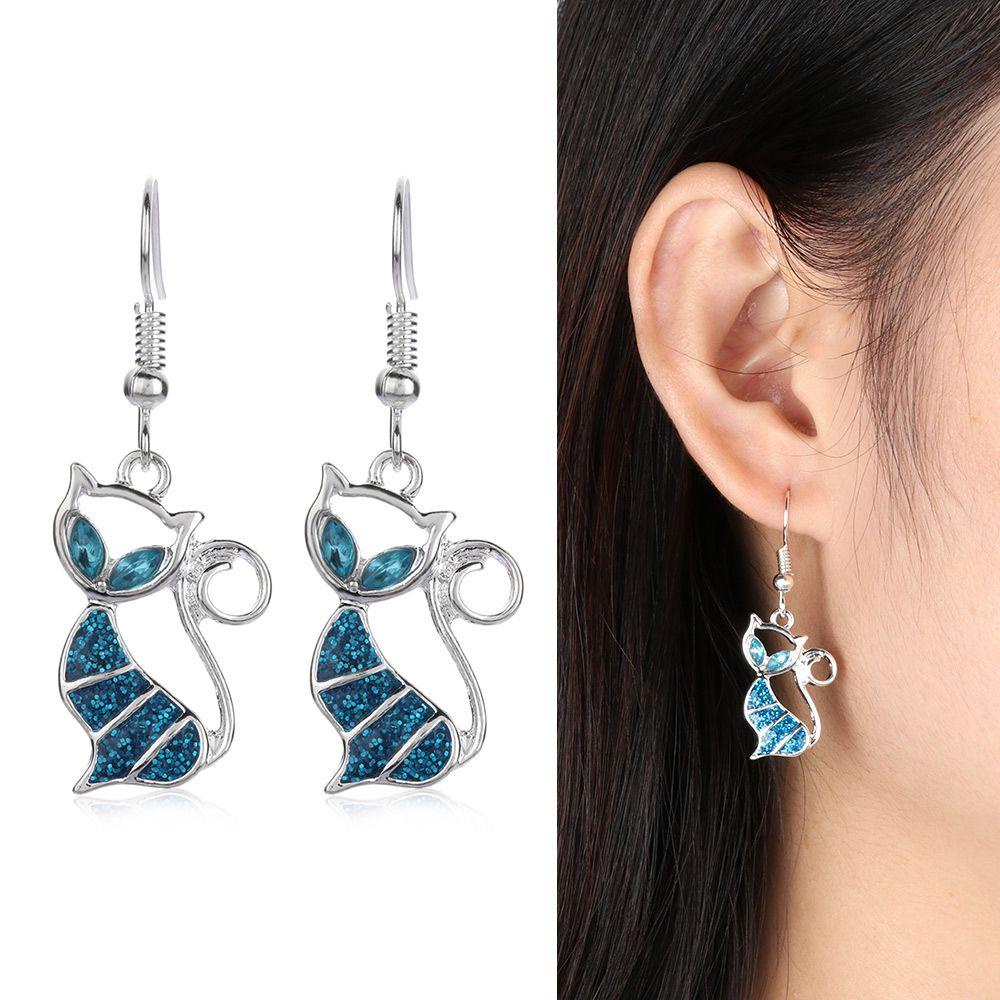 Preva 1pasang Anting Kucing Opal 1pasang Trendi Wanita Fashion Hook Ear Stud