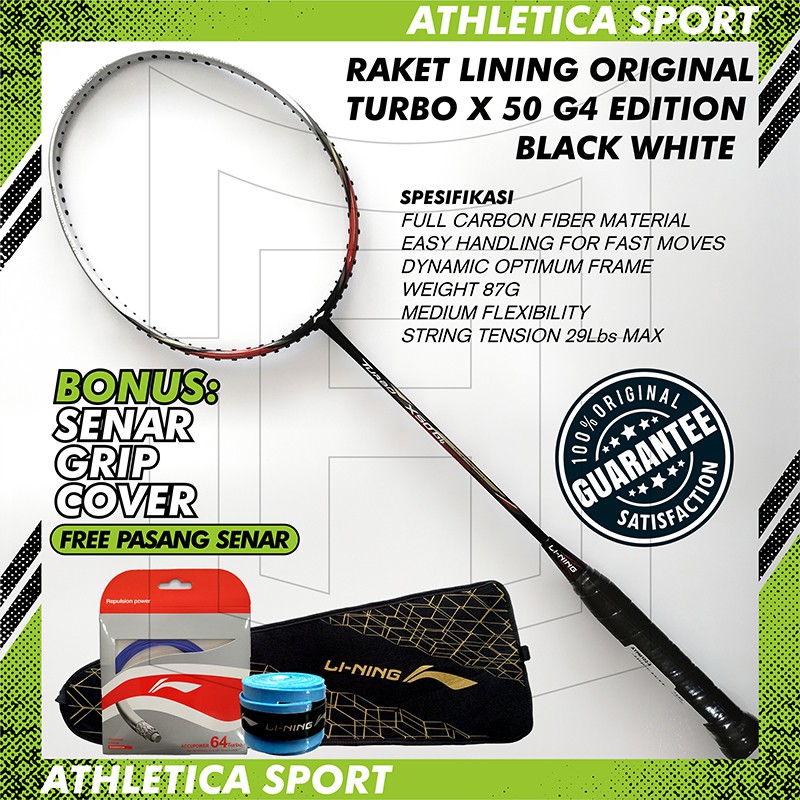 RAKET BADMINTON LINING TURBO X 50 G4 ORIGINAL BLACK WHITE