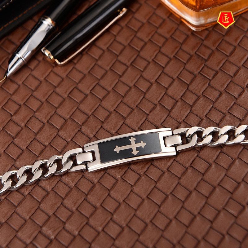 [Ready Stock]Creative Personality Black Cross Curved Brand Men's Bracelet