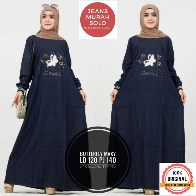 Gamis Jeans Import Terbaru Butterfly Ld 120 pb 140 Original Nayla