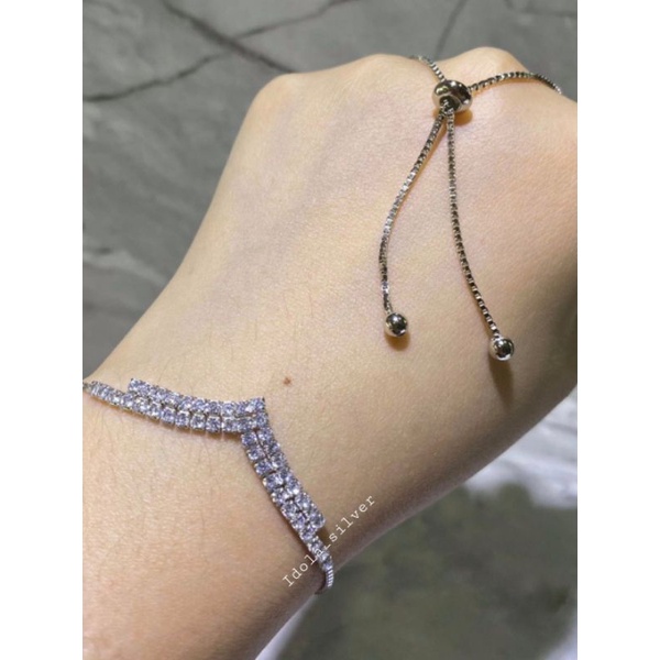 GELANG PERAK ASLI SILVER WANITA 925 LAPIS EMAS PUTIH MODEL FUJI/GELANG AUREL/GELANG FUJI DUA LAYER - PERHIASAN PERAK WANITA