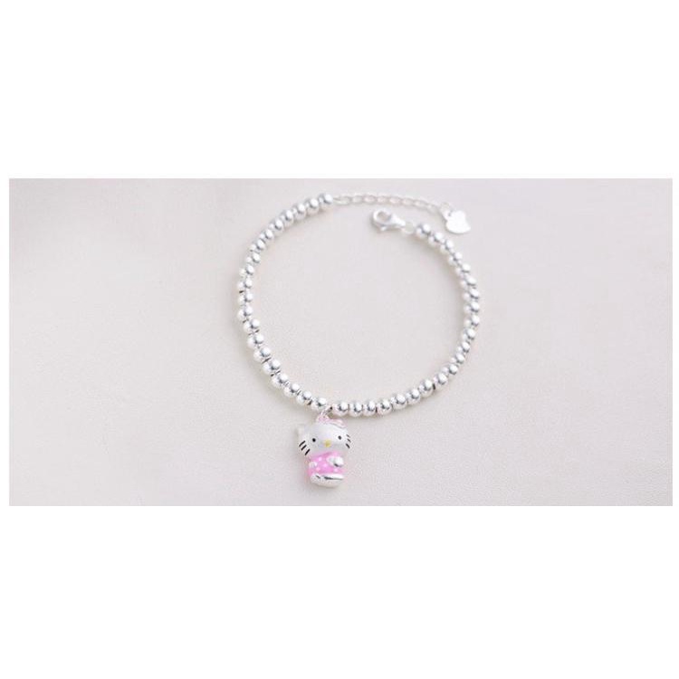 Gelang Manik-Manik Hello Kitty Bahan Stainless Steel Warna Pink Untuk Wanita